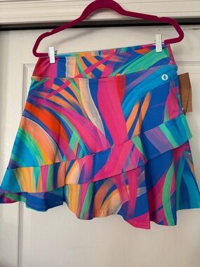 Brand New Multicolor Abstract Print Ruffle Skort - Active Women Skirt